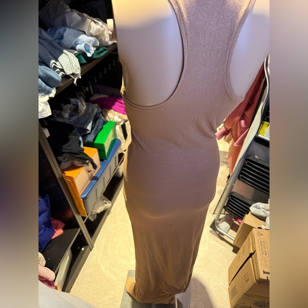 SKIMS Soft Lounge Sleeveless Ribbed Racerback Maxi Dress in Camel - Picture 2 of 3